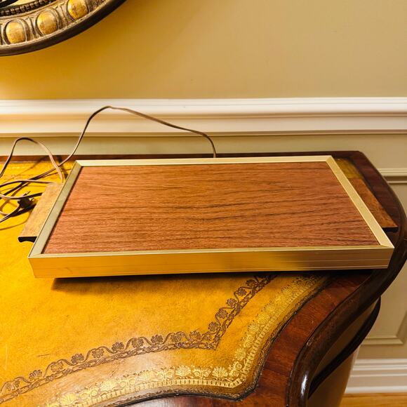 VTG MCM Devon Electric Food Warmer Hot Plate Wood Grain Teak Handles USA Made - Picture 2 of 7